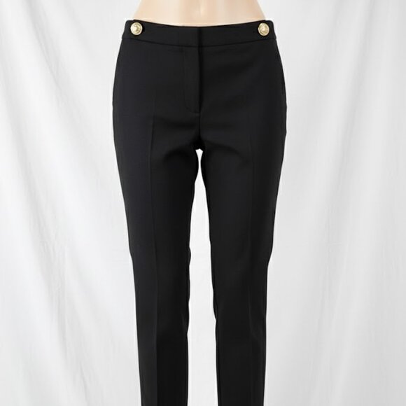 Ann Taylor Navy Gold Button Dress Pants Women’s 8 Work Slim Trousers - Picture 2 of 15